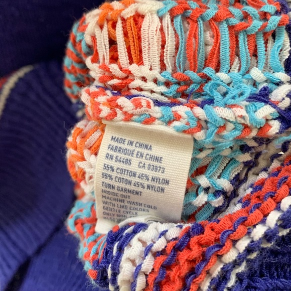 American Eagle Women Chunky Aztec Print Sweater Medium Blue Orange Cotton Nylon - Picture 3 of 7